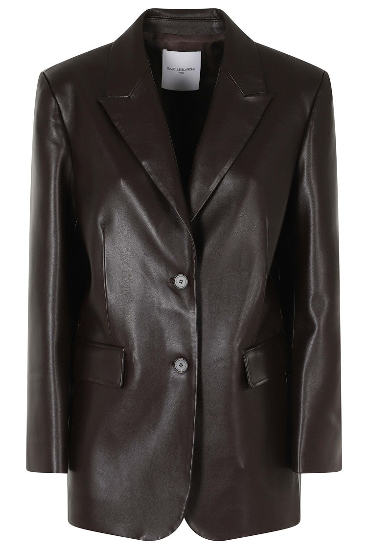 Isabelle Blanche Brown Single-Breasted Faux Leather Jacket