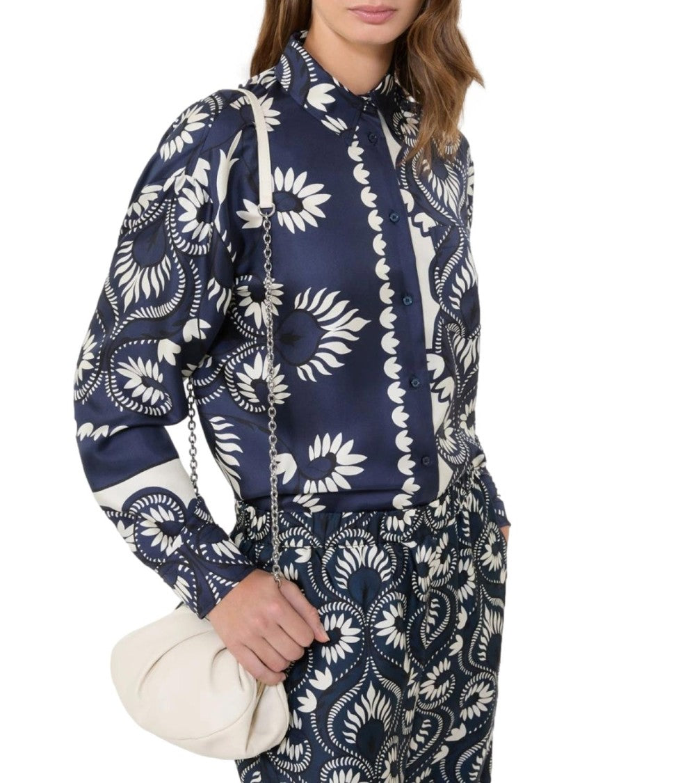 Max Mara Blue Deco Wkdlastra Silk Shirt