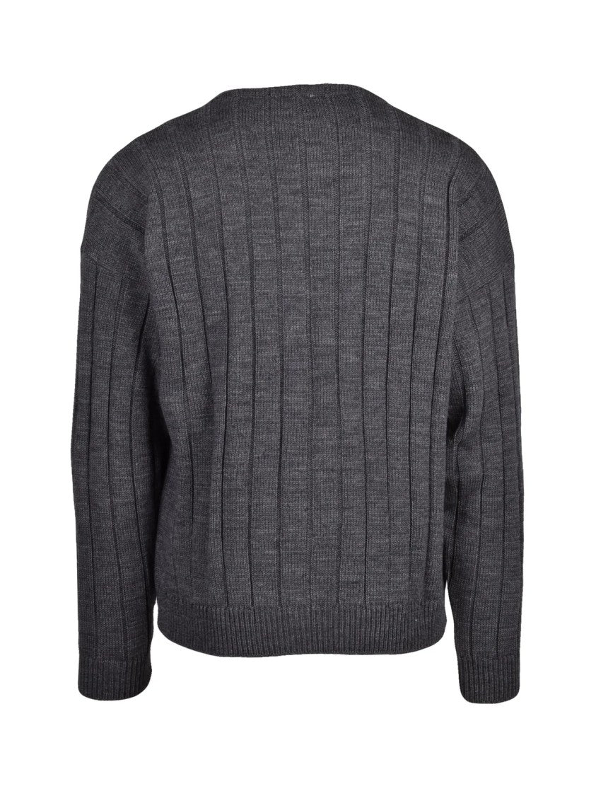 Daniele Alessandrini Grey Wool-Blend Zip V-Neck Cardigan