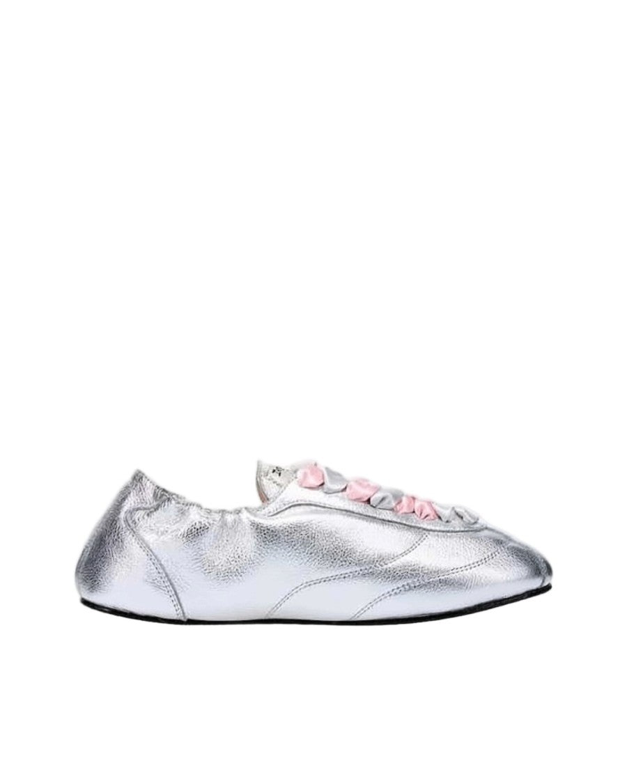 Repetto Metallic Silver Leather Sneakers With Satin Laces
