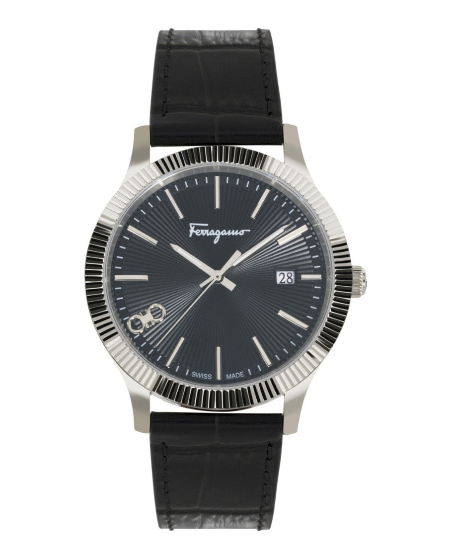 Ferragamo Classic Black Leather Stainless Steel Watch