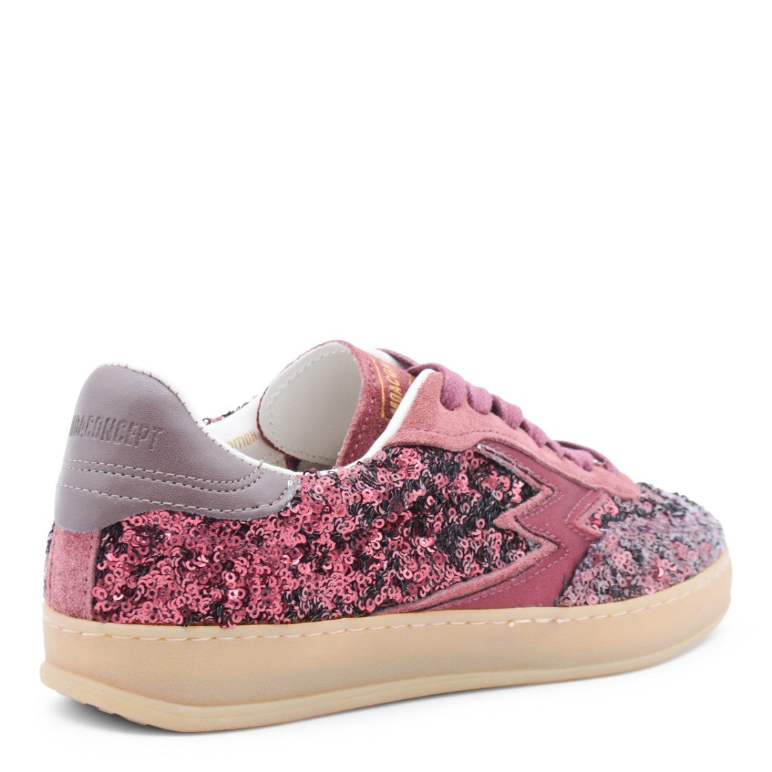 Moaconcept Bordeaux Sneakers From Moaconcept Featuring Round Toe, Cotton Laces Fastening, Paillettes And Rubbel Sole.