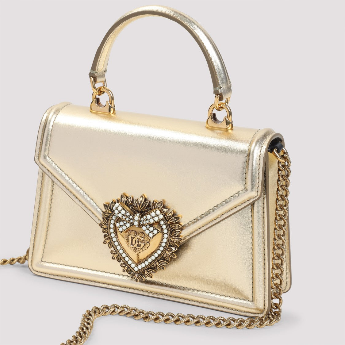 Dolce & Gabbana Devotion Golden Lamb Leather Handbag