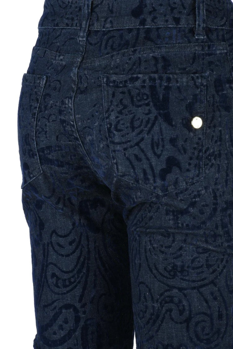 Shaft Paisley Blue Jeans With Flared Hem