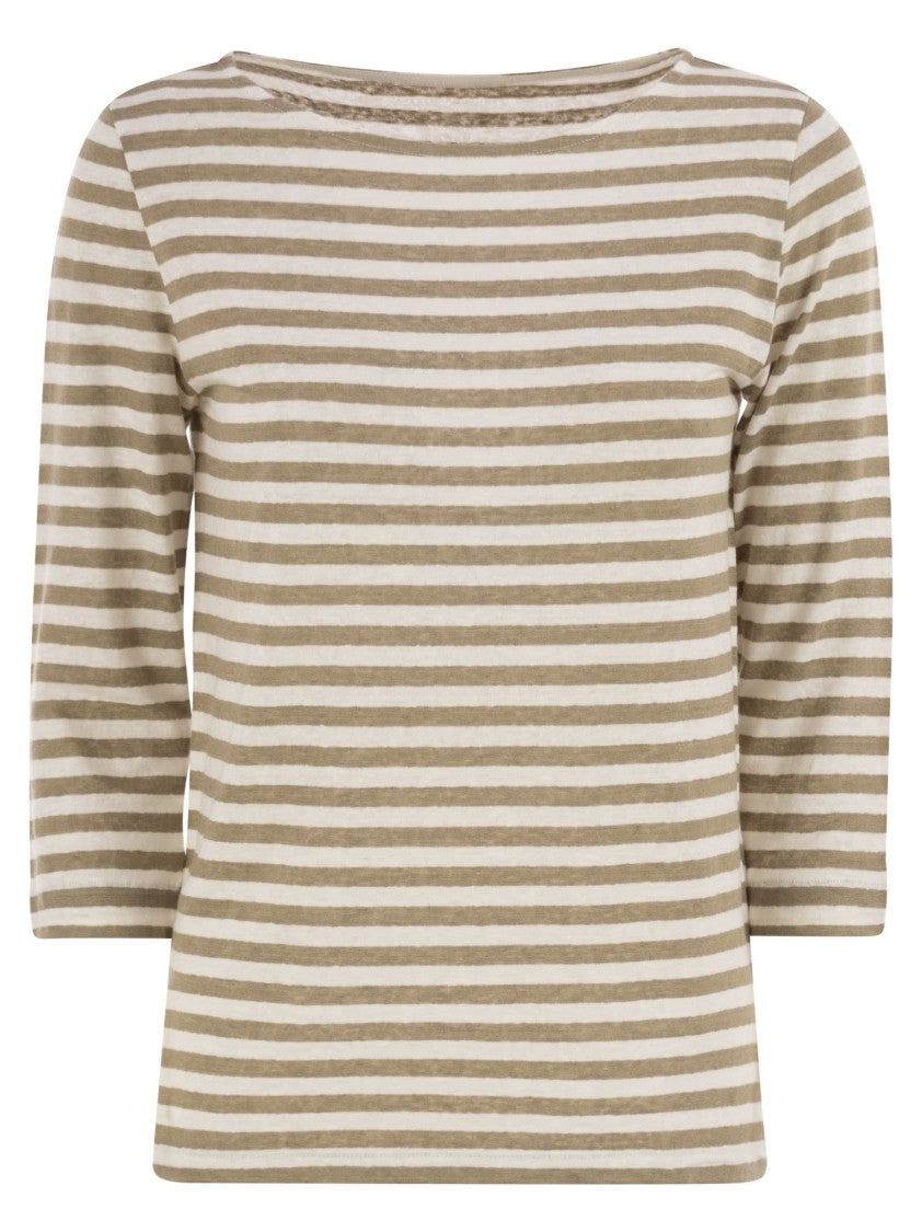 Majestic Striped Linen Boat Neck T-Shirt