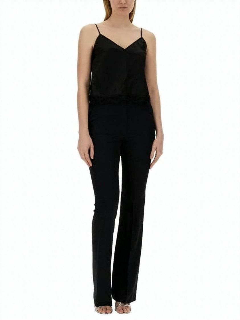 Alexander Mcqueen Sleek Black Sleeveless Top With Lace Trim