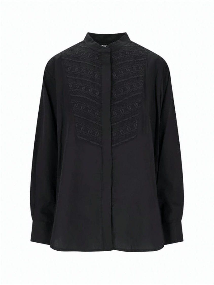 Isabel Marant Mandarin-Collared Black Blouse With Tonal Embroidery
