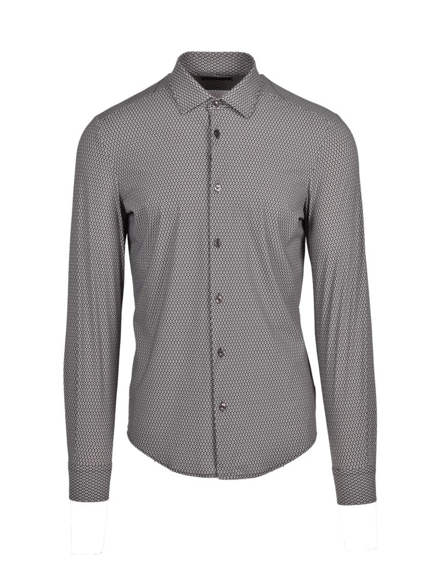 Out/Fit Techno Stretch Brown Shirt With Geometric Pattern