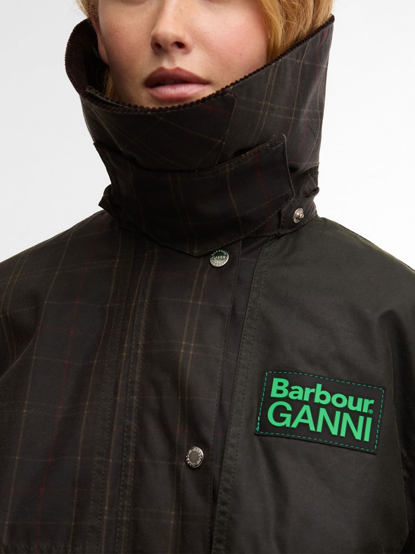 Barbour X Ganni Green Corduroy Collar Waterproof Jacket