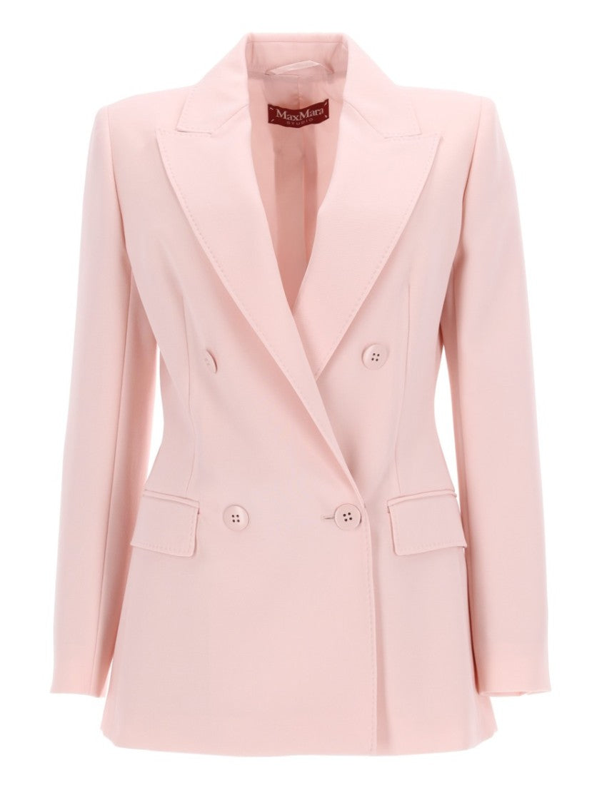 Max Mara Fitted Double-Breasted Wool Crepe Jacket With Wide Lapels