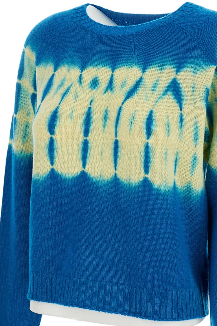 Suzusan Cropped Cashmere Pullover With Shibori Tie-Dye Pattern