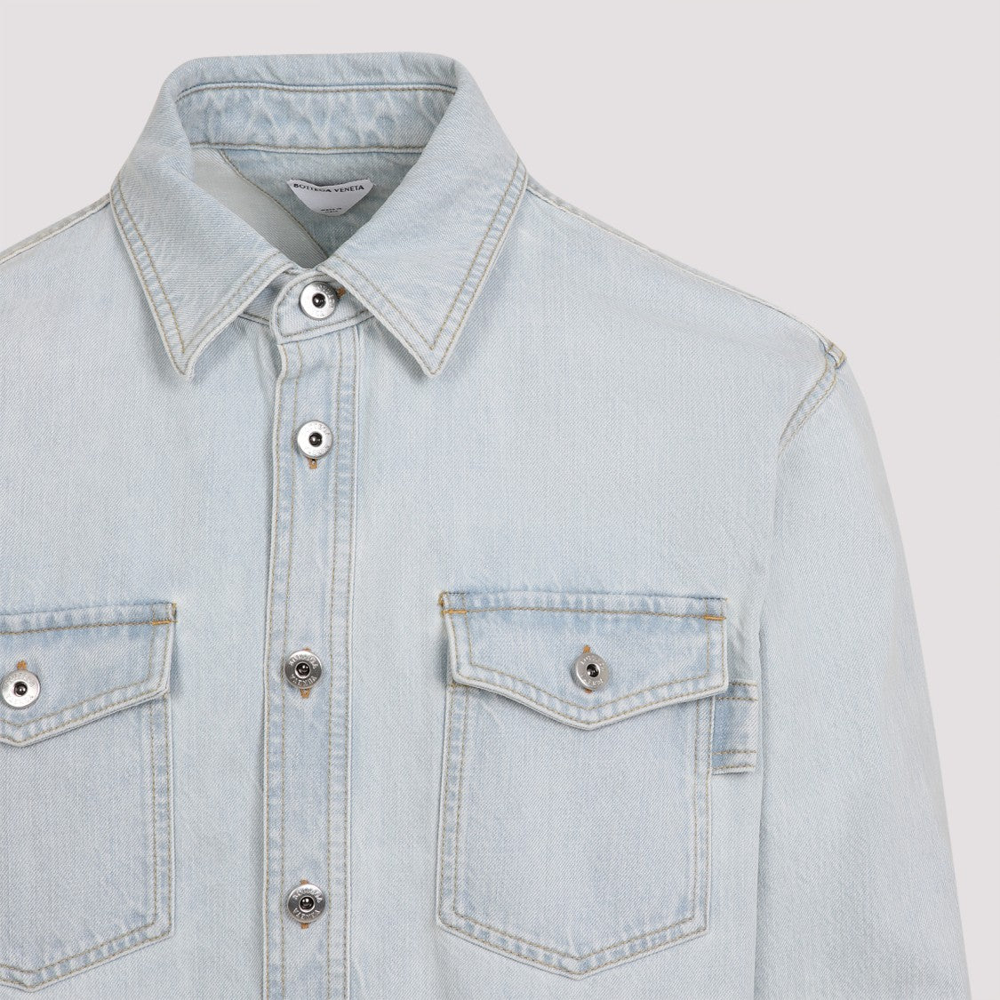 Bottega Veneta Button-Down Light Denim Shirt With Chest Pockets