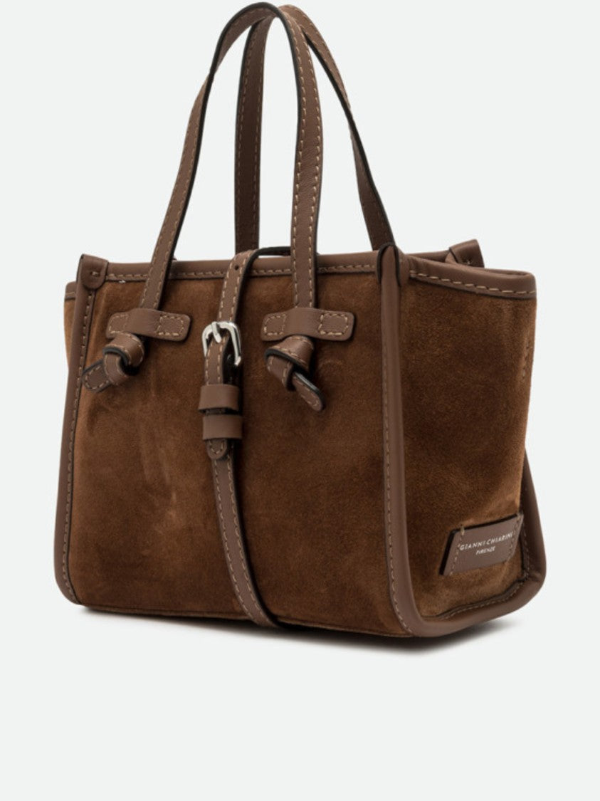 Gianni Chiarini Structured Brown Suede Handbag With Leather Accents