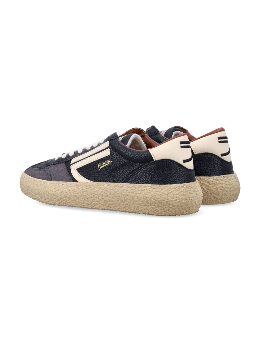 Puraai Vintage Suede Contrast Leather Sneakers