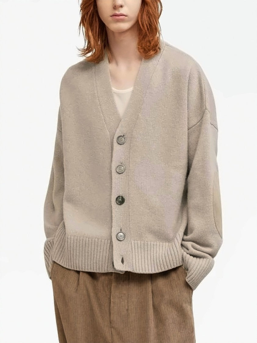 Ami Paris Soft Knit Cardigan With Suede Elbow Patches