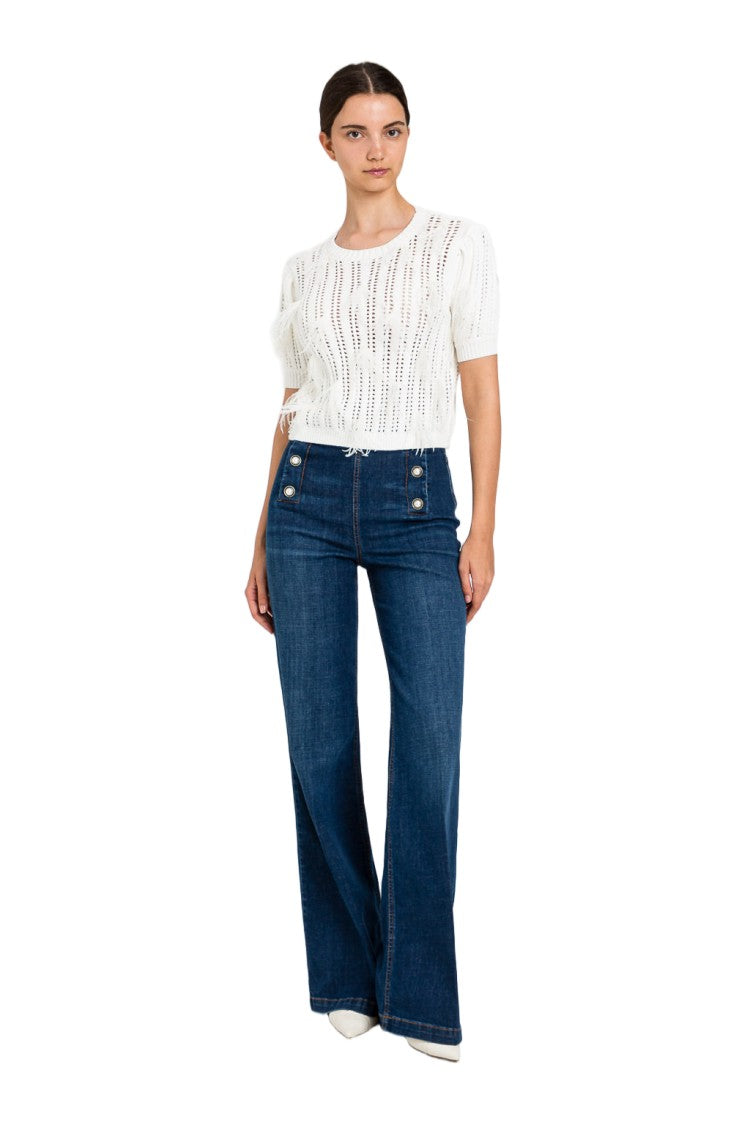 Twin-Set Openwork Short-Sleeved Knit Top