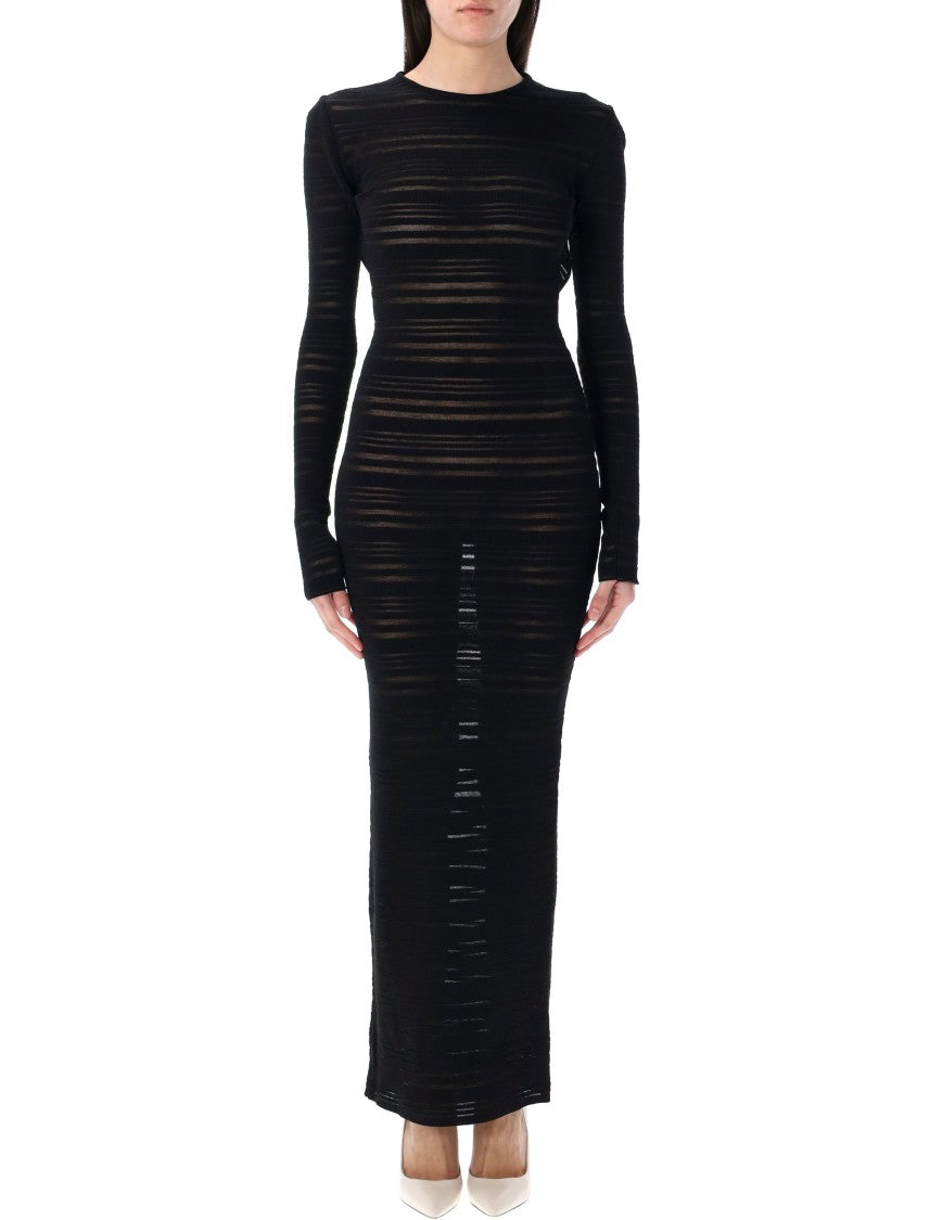 Andreâdamo Striped Sheer Knit Long Dress