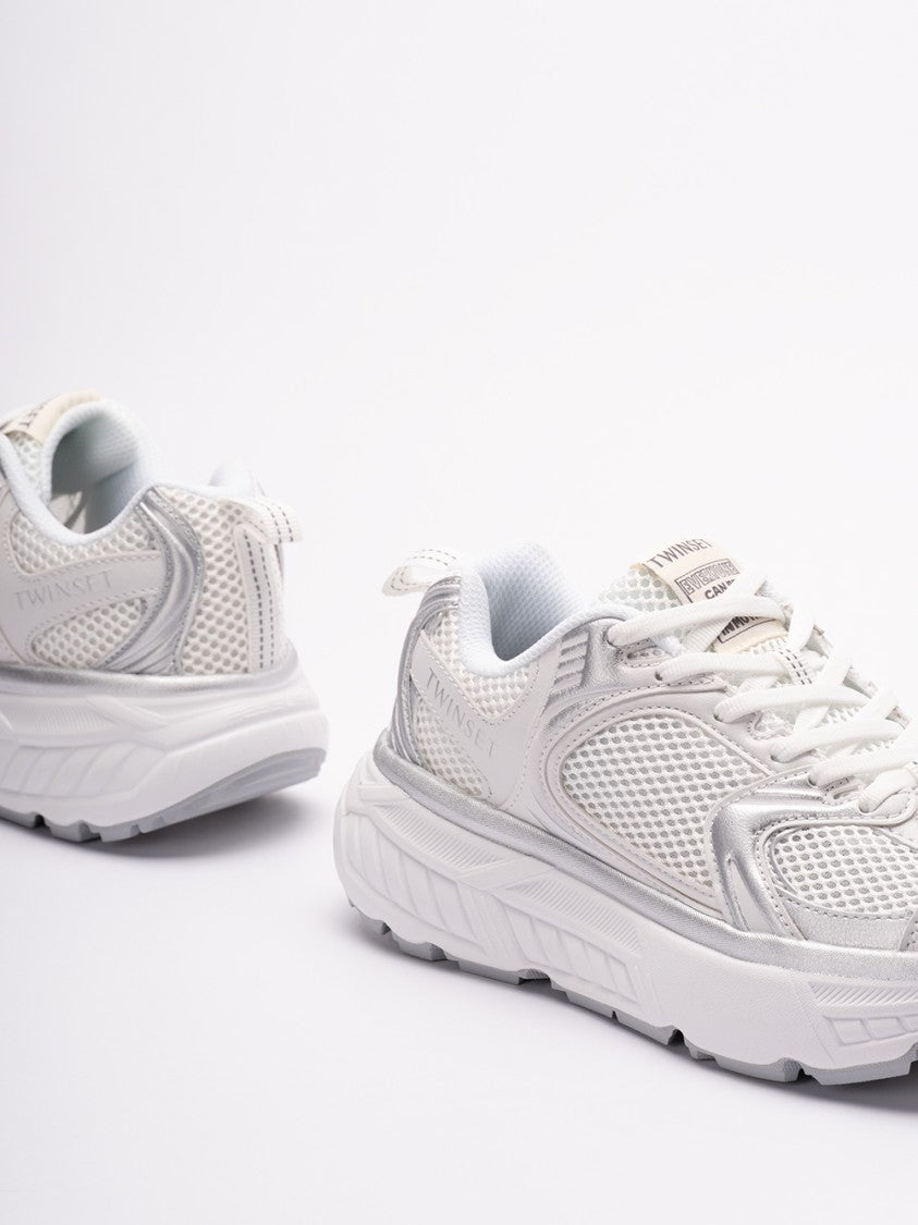 Twin-Set Cushioned White Sneakers With Breathable Mesh Upper