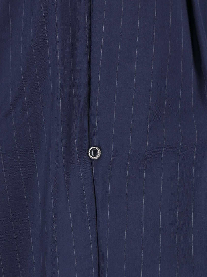 White Sand Blue Pinstripe Straight-Leg Wool Trousers