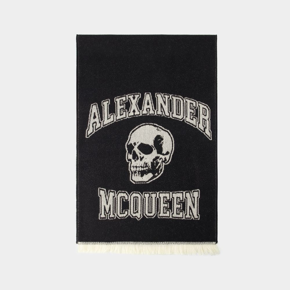 Alexander Mcqueen Varsity Logo Skul Scarf - Wool - Black/Ivory