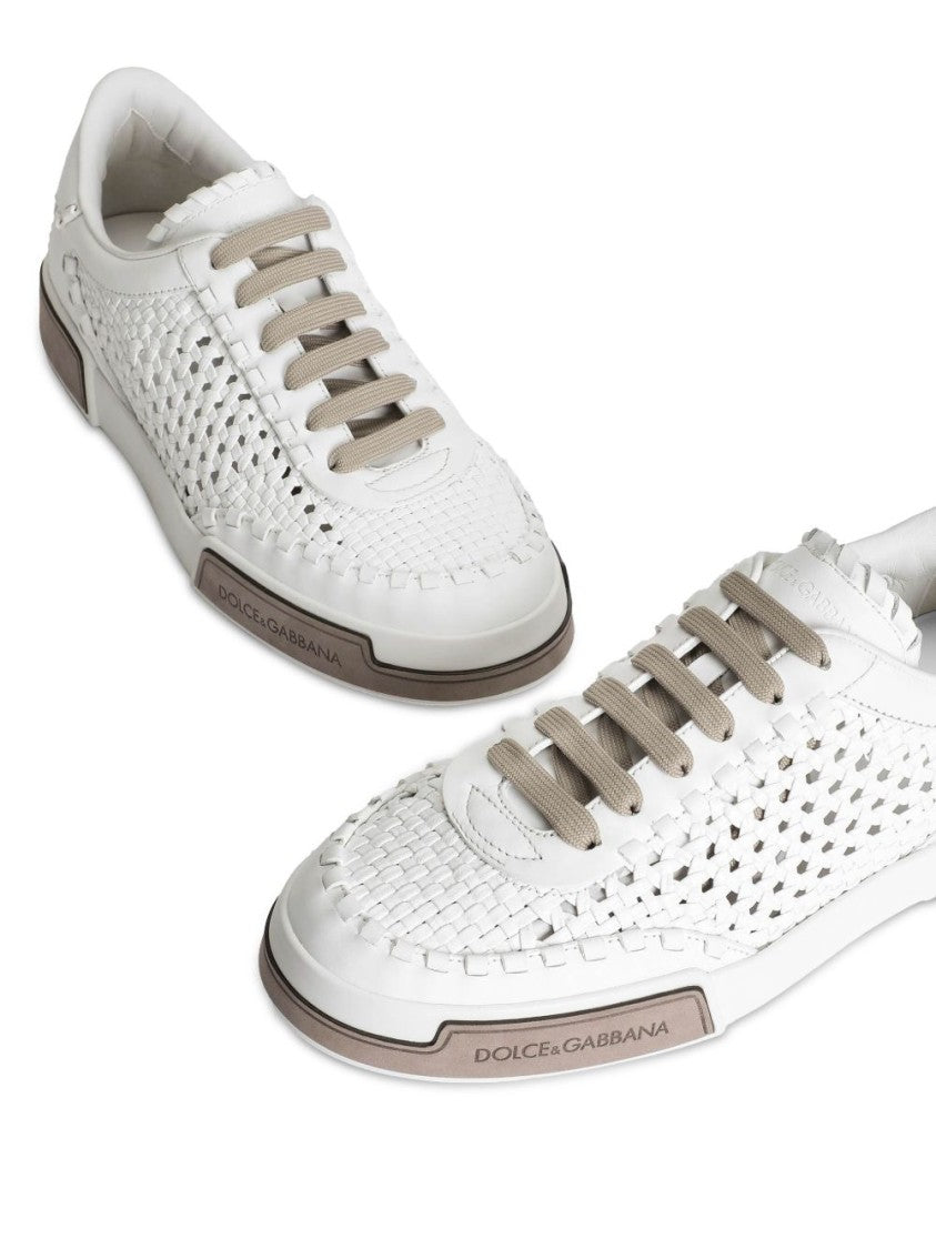 Dolce & Gabbana Round Toe White Sneakers With Rubber Sole And Logo Detail