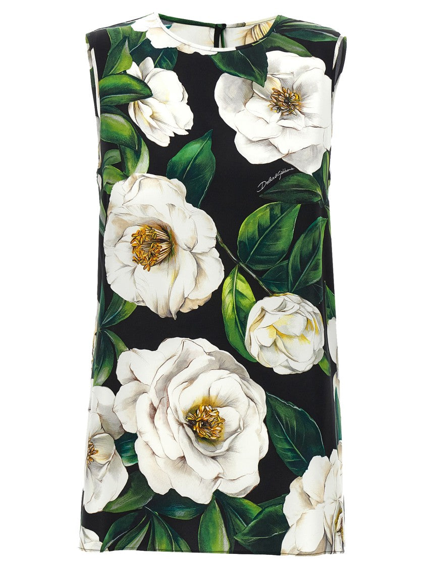 Dolce & Gabbana Floral Print Stretch Silk Charmeuse Top