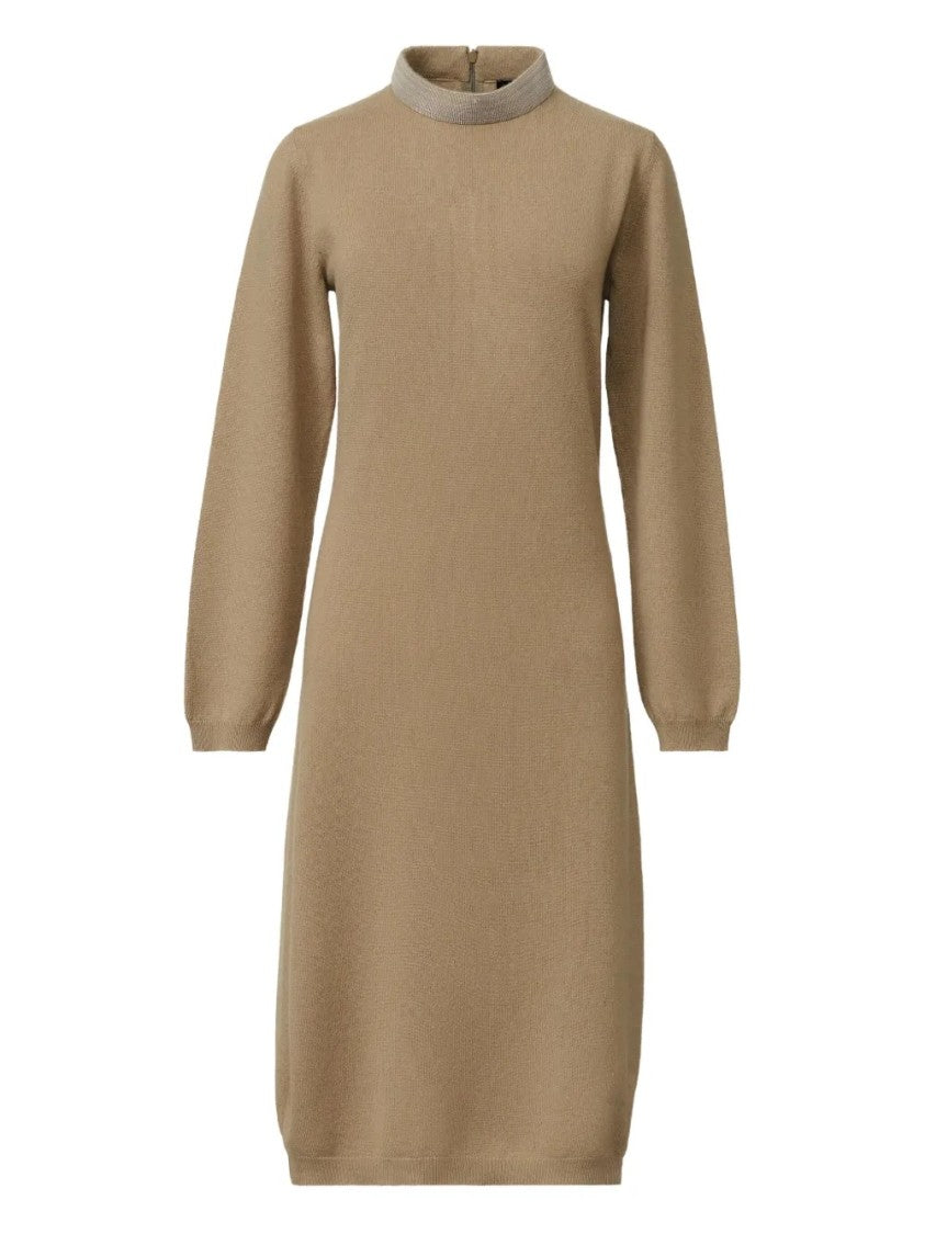 Fabiana Filippi High Neck Midi Dress With Puff Cuffs And Smooth Texture