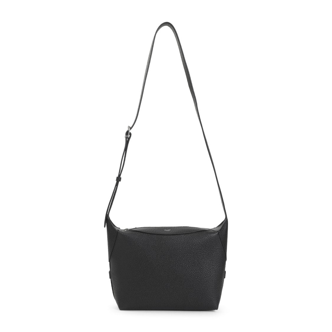 Celine Black Calf Leather Crossbody Bag With Adjustable Strap And Silver-Tone Accents