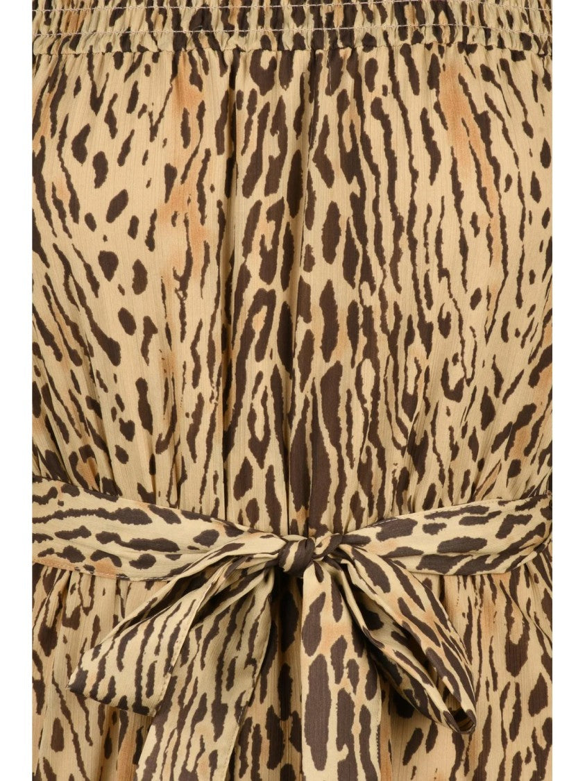 Liu Jo Brown Puff Sleeve Animal Print Polyester Maxi Dress