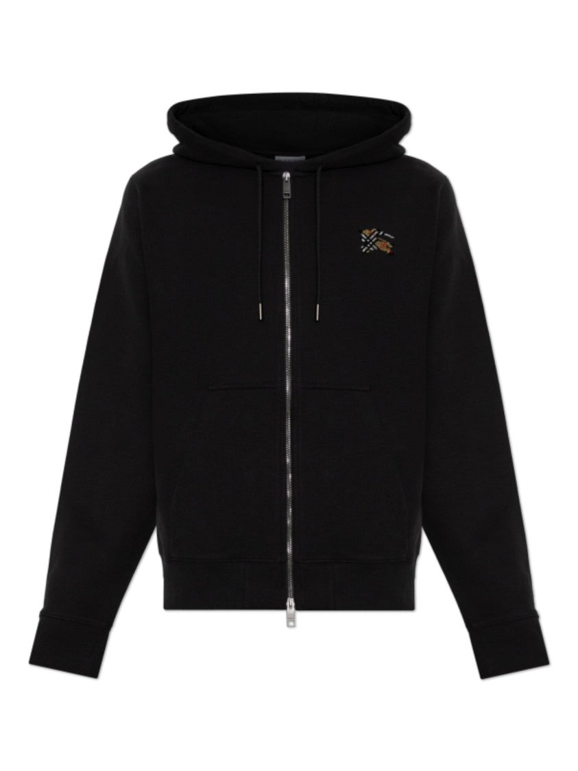 Burberry Black Cotton Check Zip-Up Sweatshirt
