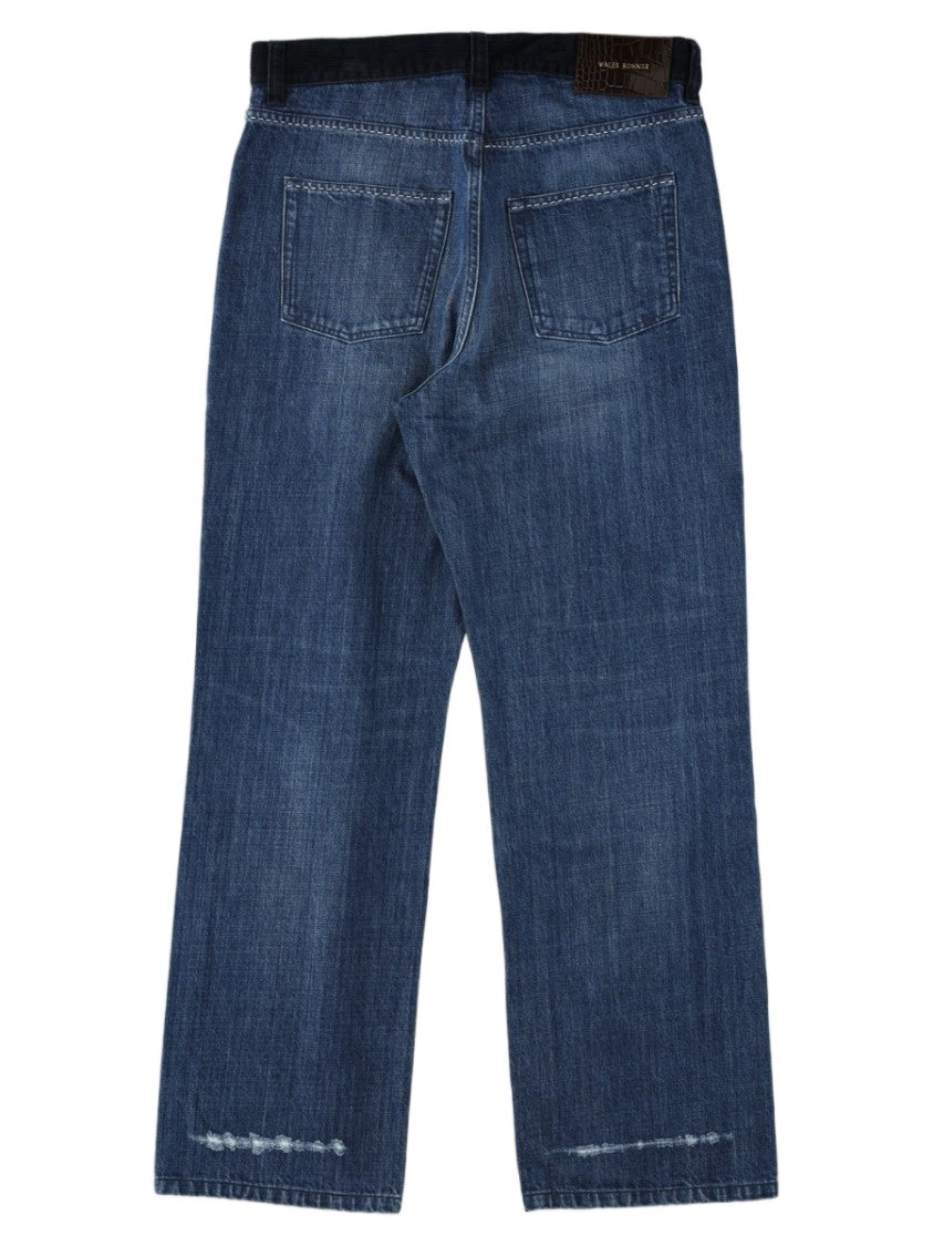 Wales Bonner Indigo Cropped Distressed Straight-Leg Cotton Jeans