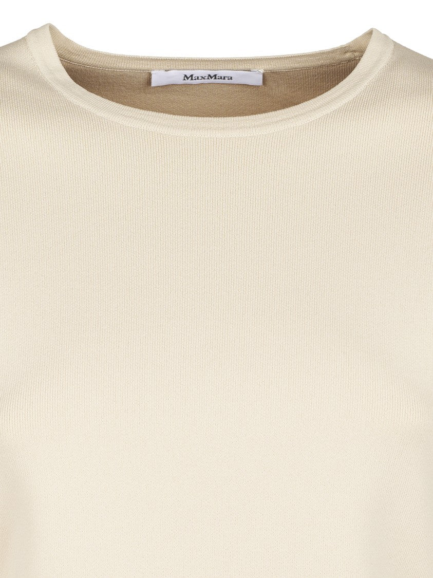 Max Mara Beige Minimalist Top With Elbow-Length Sleeves