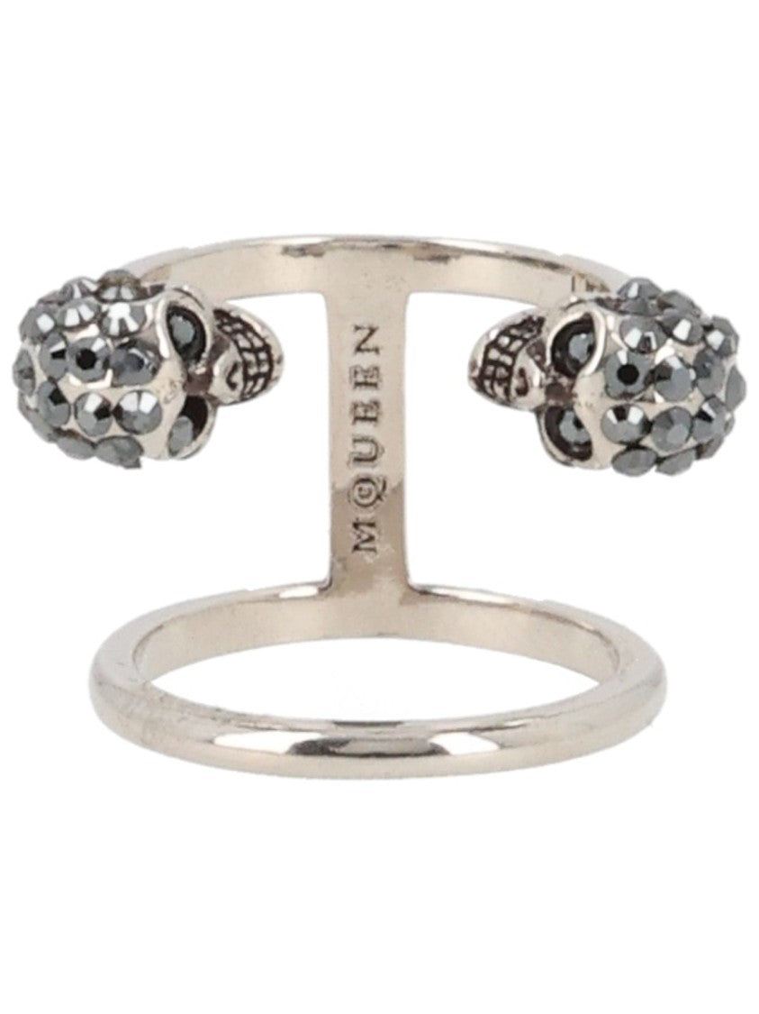 Alexander Mcqueen Brass Skull Double-Band Open Gothic Ring