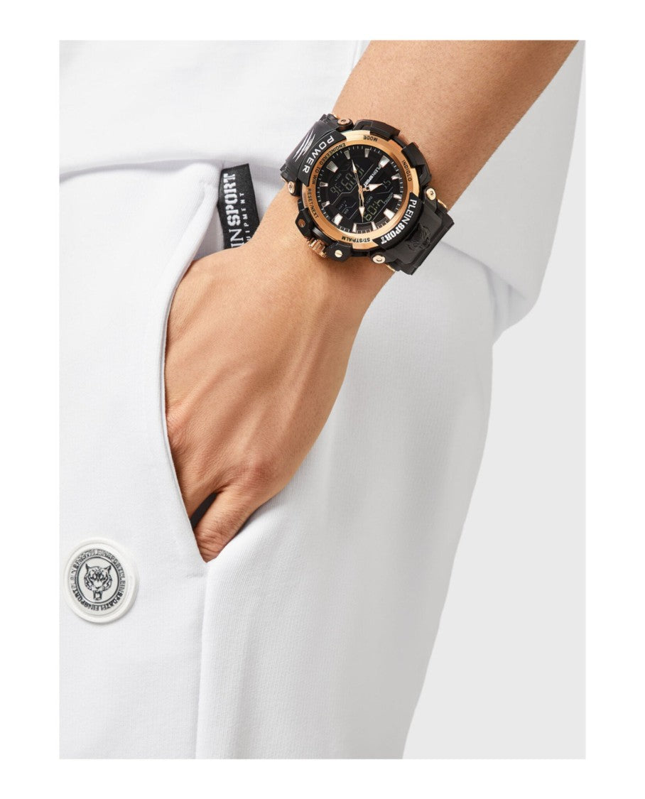 Plein Sport Combat Digital Watch With Ip Black Case And Silicone Strap