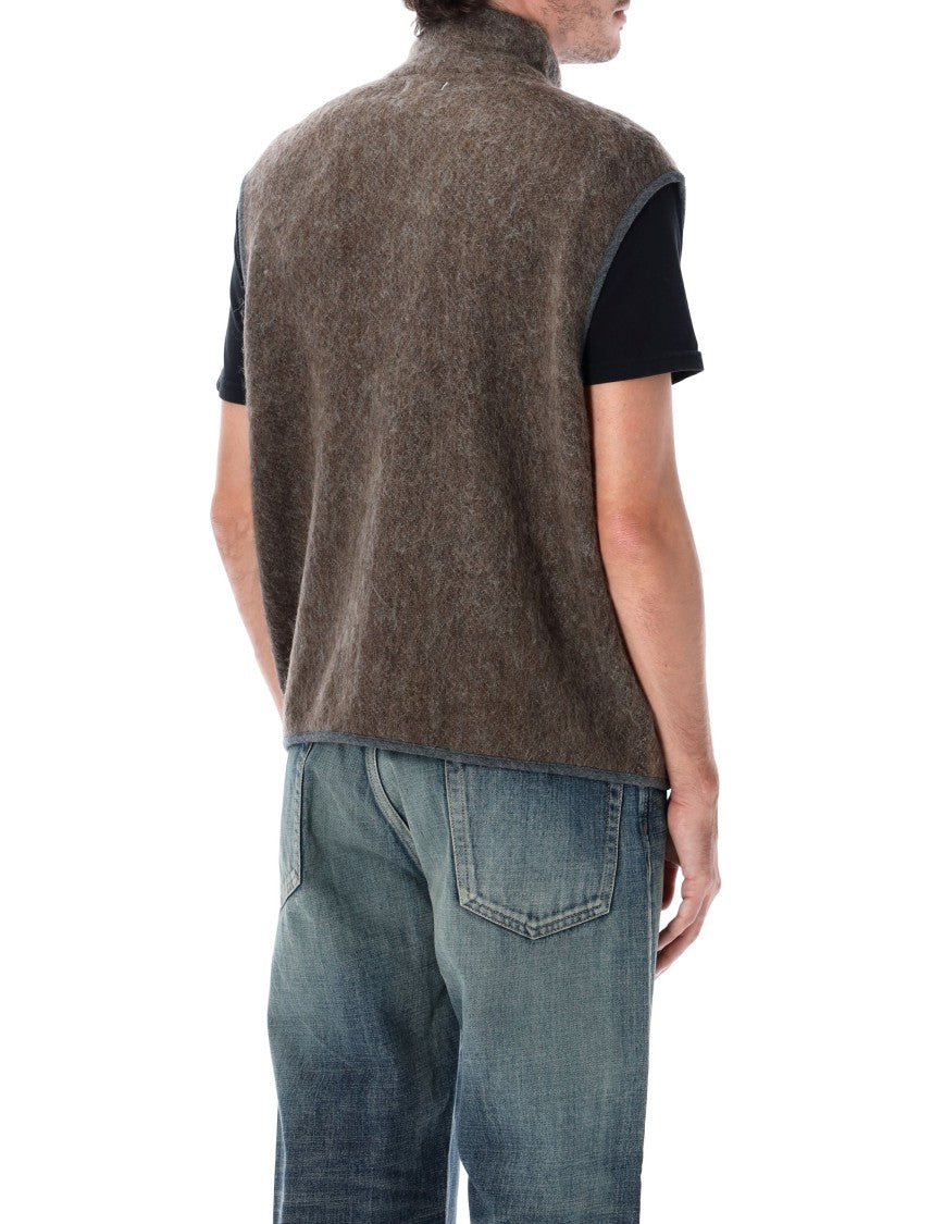 Namamica Zip-Up High Collar Subtle Branding Mohair Vest