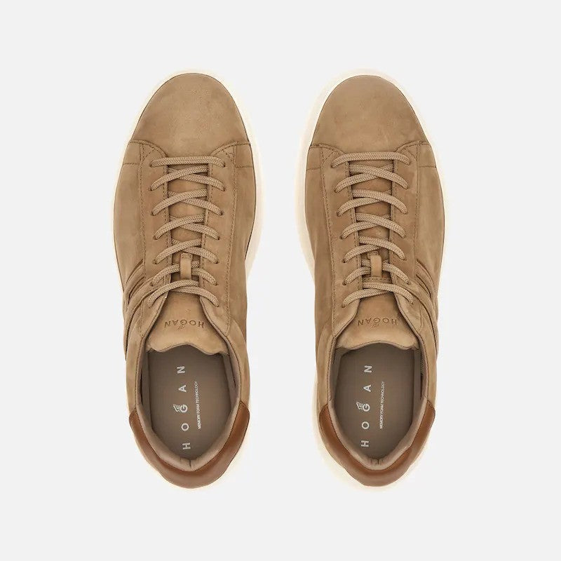 Hogan Tan Suede Cut-Out Low-Top Sneakers