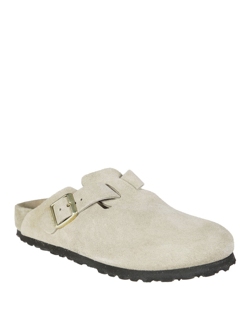 Birkenstock Suede Boston Metallic Buckle Loafers