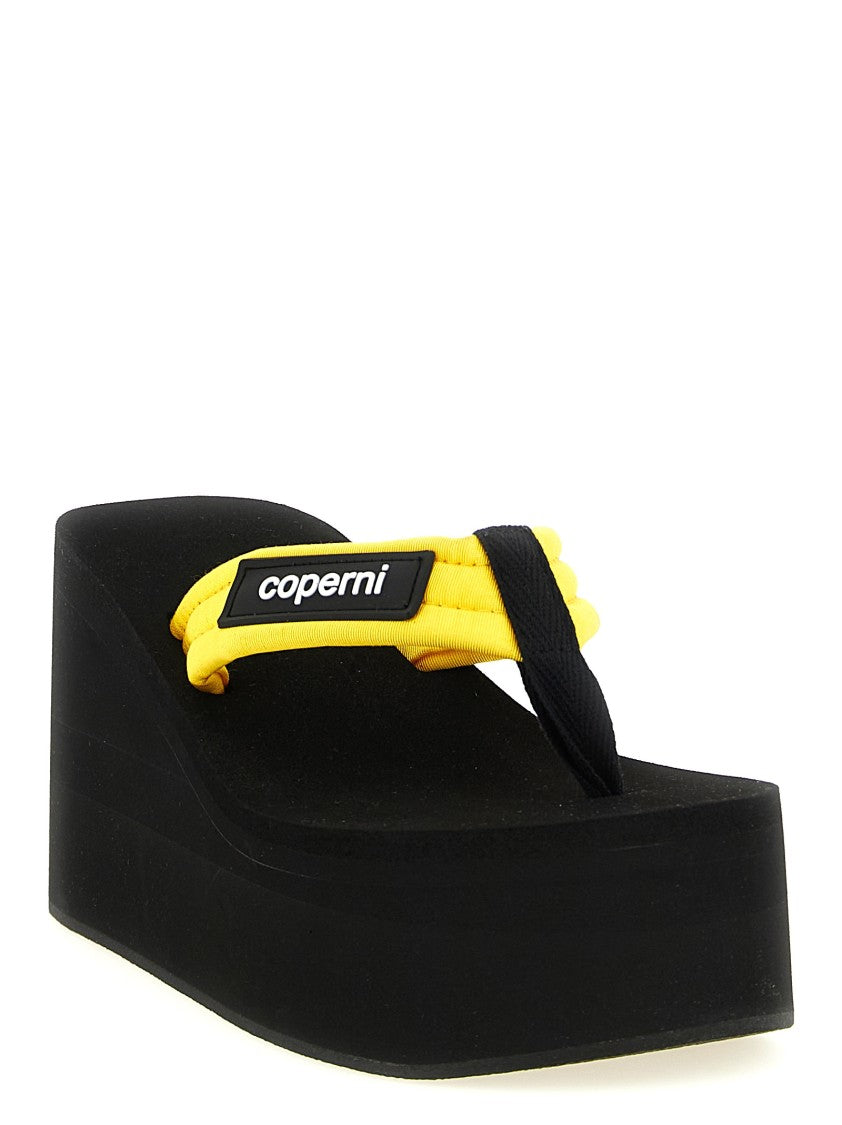 Coperni Wedge Thong Sandals With Padded Bright Yellow Straps