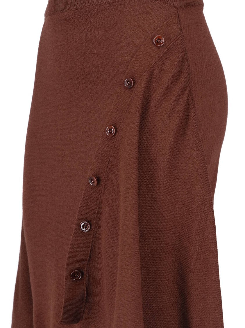 Lemaire Burgundy Asymmetric Button Wool-Blend Midi Skirt