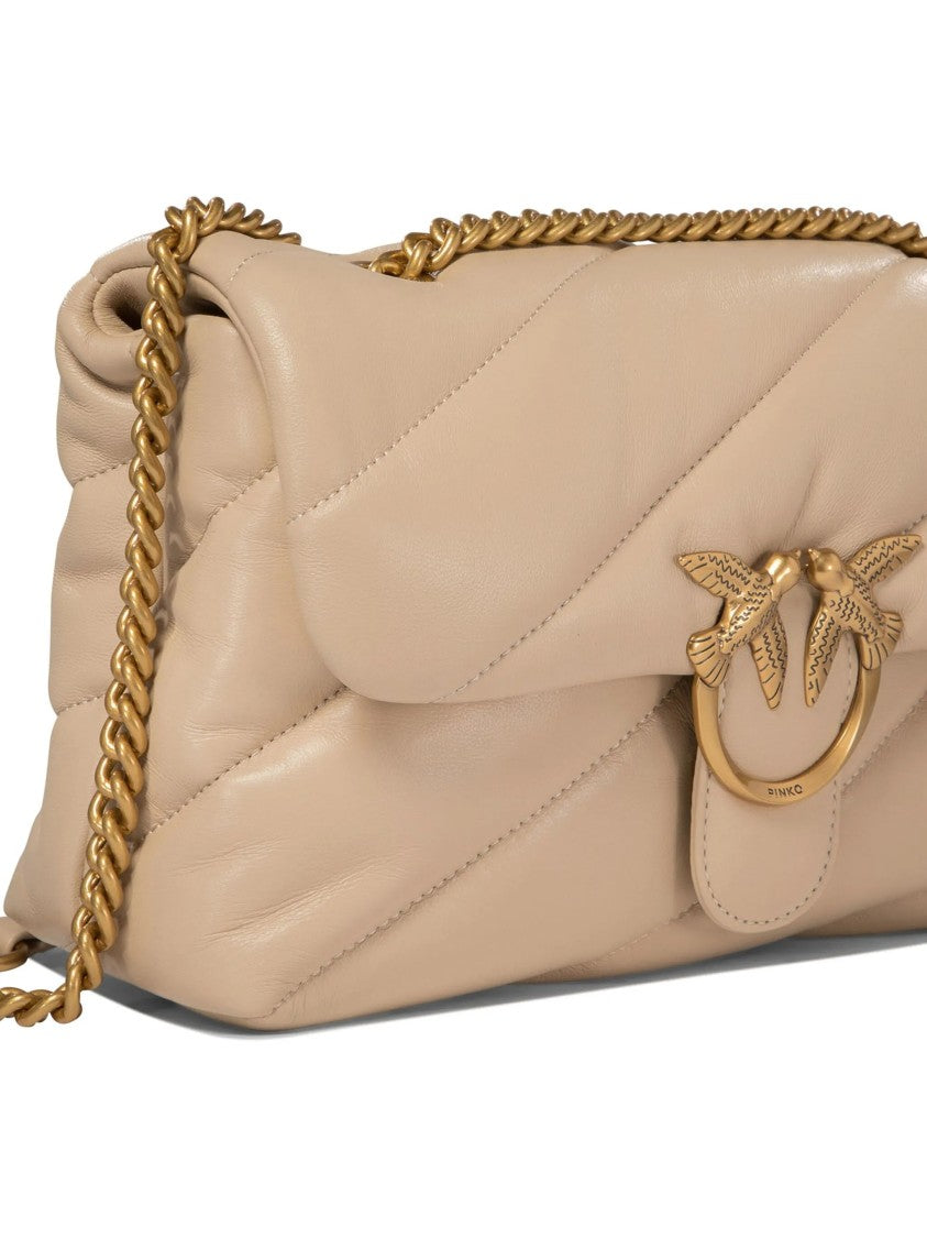 Pinko Quilted Padded Leather Shoulder Bag With Gold-Tone Bird Clasp