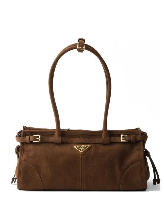 Prada Gold-Tone Textured Calf Leather Shoulder Bag