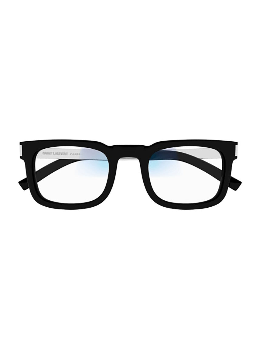 Saint Laurent Bold Rectangular Black Acetate Sunglasses With Silver Accents