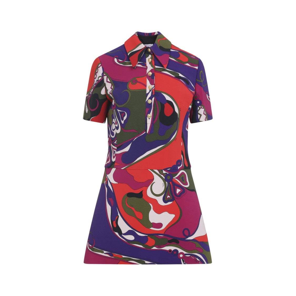Pucci Mini Dress With Bold Abstract Pattern And Pointed Collar