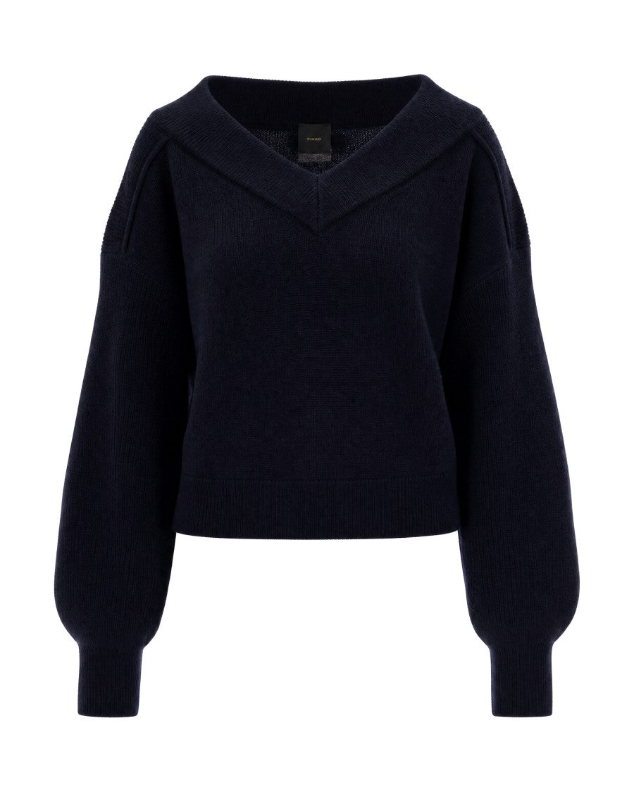 Pinko V-Neck Knit Sweater With Balloon Sleeves And Ribbed Cuffs