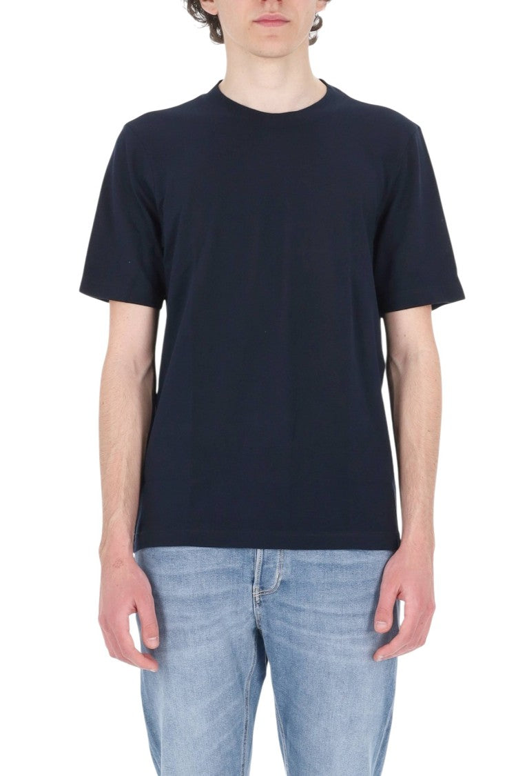 Barba Blue Textured Cotton T-Shirt