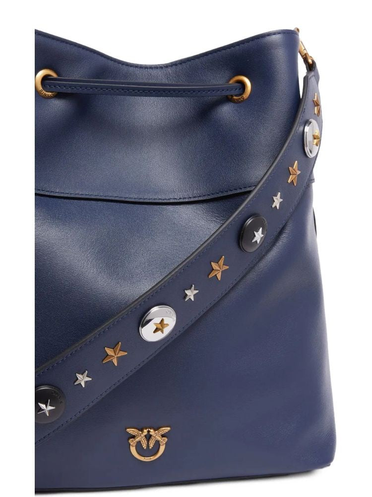 Pinko Structured Shoulder Bag With Drawstring Closure And Star Embellishments