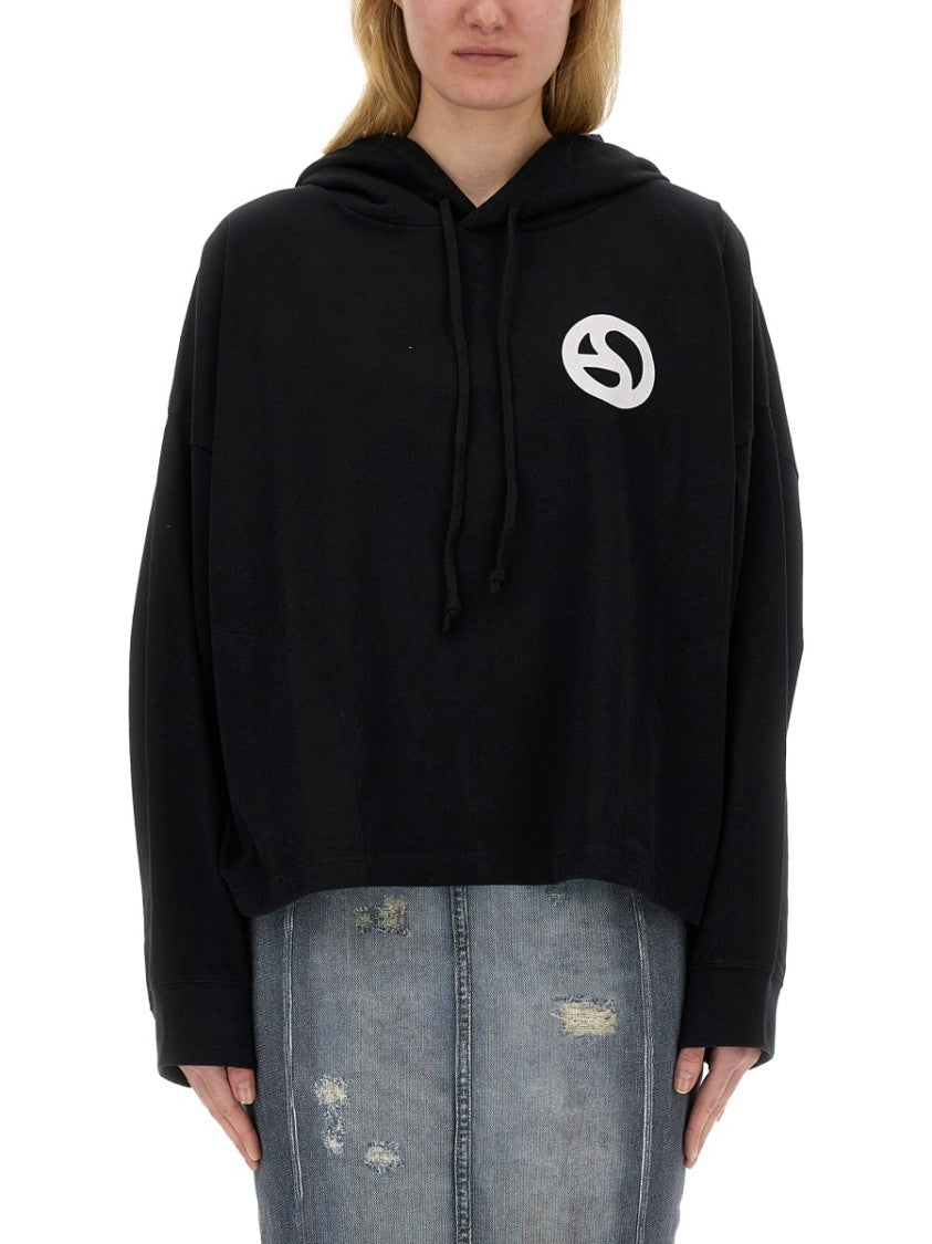 Acne Studios Cropped Boxy Hoodie With Drawstring And Graphic Accent