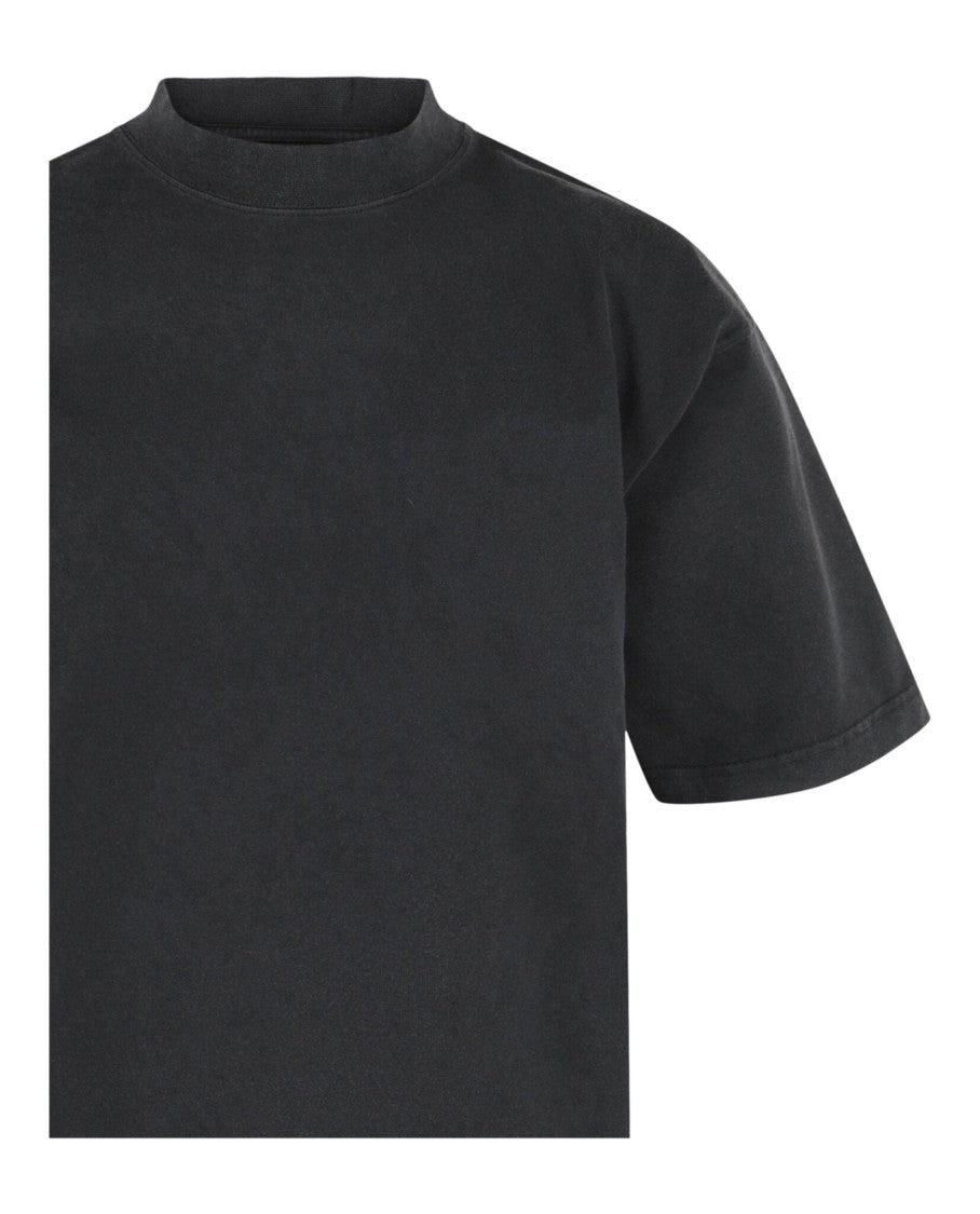 Balenciaga Graffiti-Print Mock Neck T-Shirt With Distressed Accents