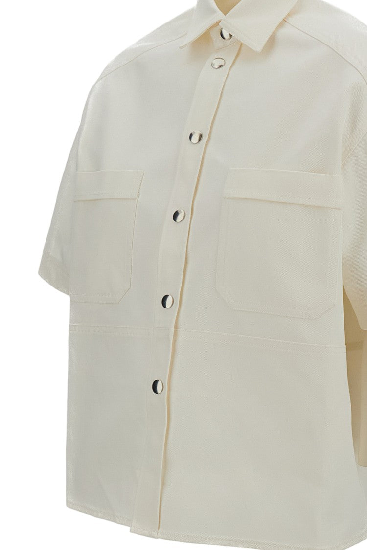 Plan C White Cotton Canvas Short Sleeved Shirt