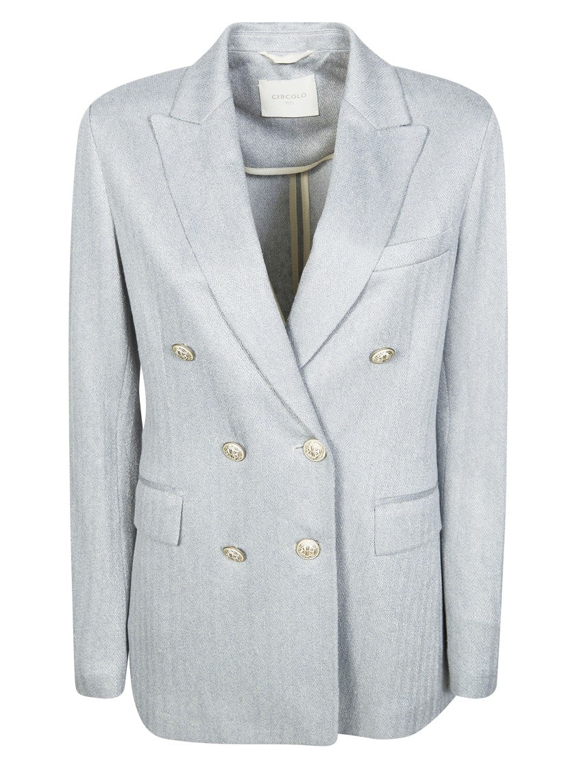 Circolo Silver Herringbone Cotton Linen Blazer